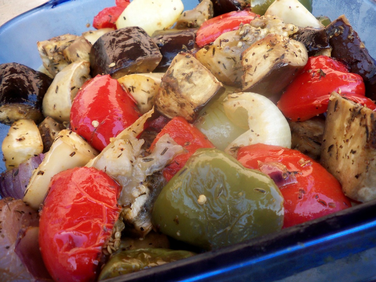 Oven Roasted Red Bell Pepper and Eggplant
